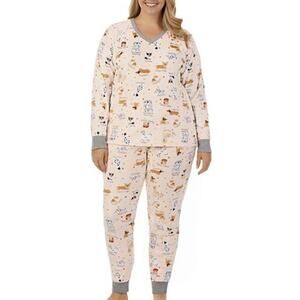 Cuddl Duds Velour Pajama Lounge Set Top Pants Cozy Pink Dogs Pups Pockets XXL
